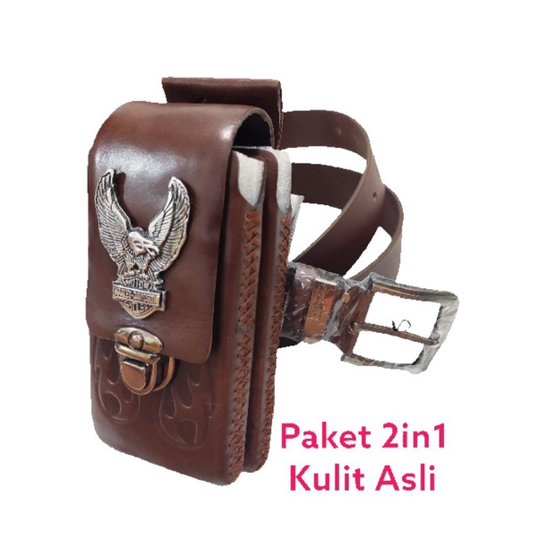 Sabuk ikat pinggang kulit asli dan Sarung HP isi 2
