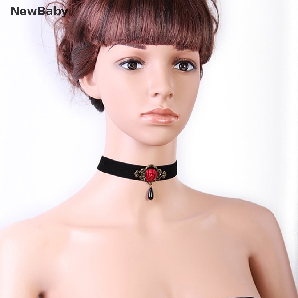 1pc Kalung Choker Desain Mawar Gaya Gothic Untuk Wanita