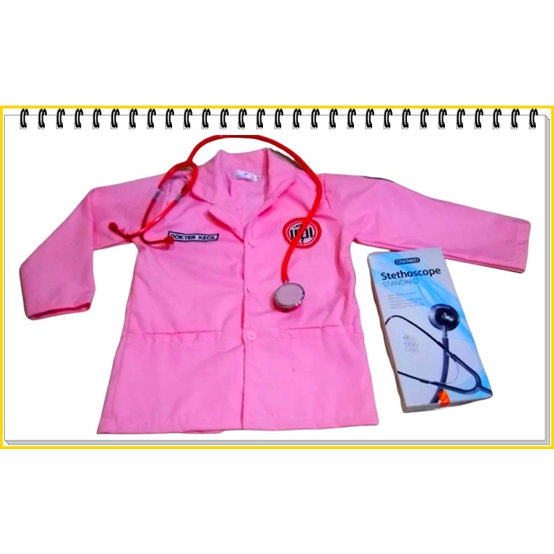 Jas Dokter anak perempuan warna Pink Komplit stetoskop -Baju Dokter anak - Jas Dokcil