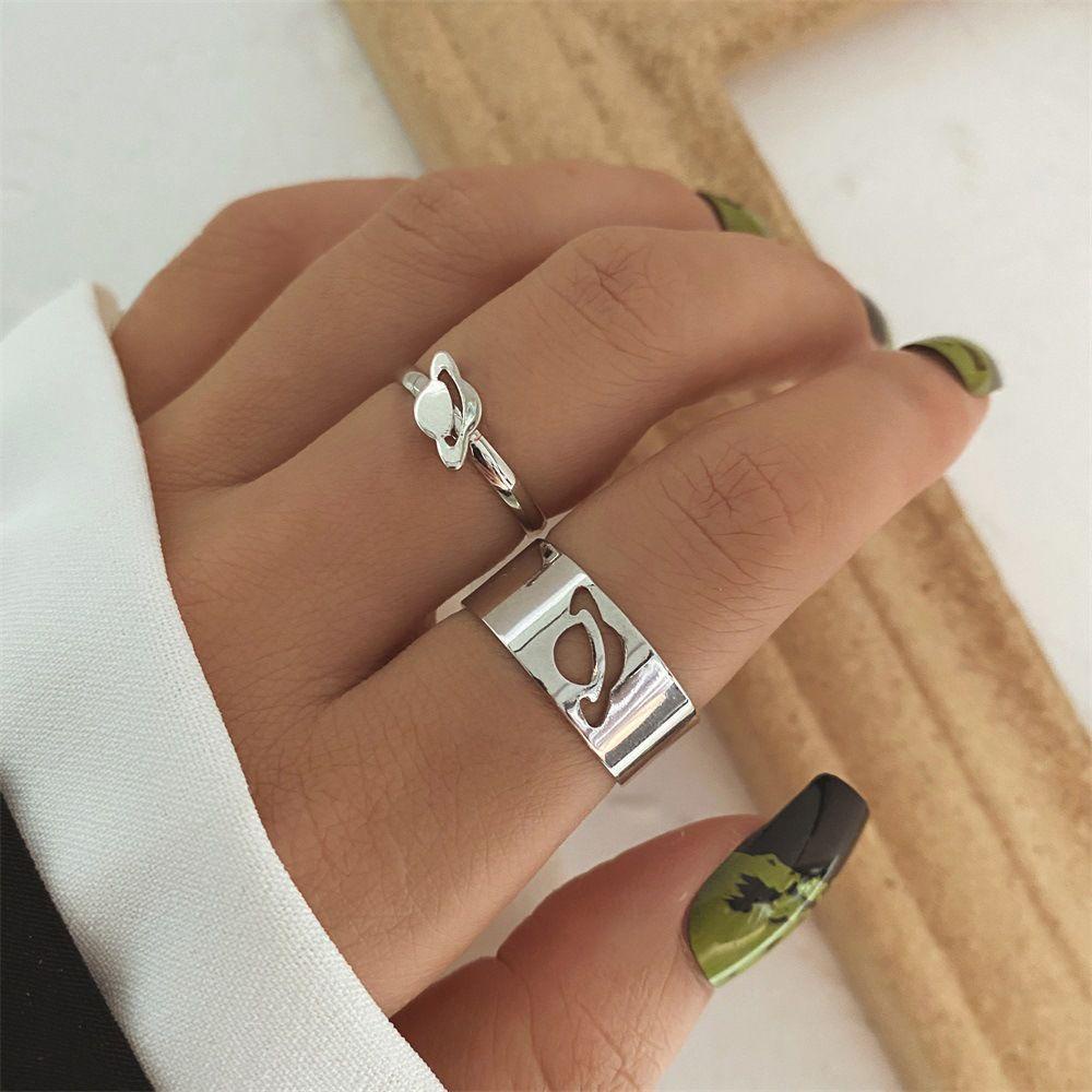 PREVA Spaceship Ring Adjustable Golden Geometry Silver Couples Jewelry Accessories Tail Ring