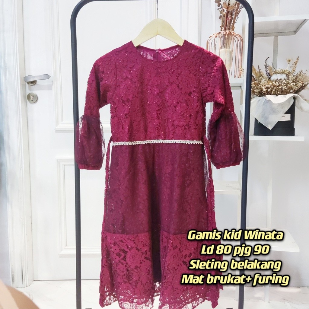 Dress KID Winata Matt Brukat Tulang Mix Tile Baju Dress Anak Umur 8-10 Tahun Gamis Anak Perempuan