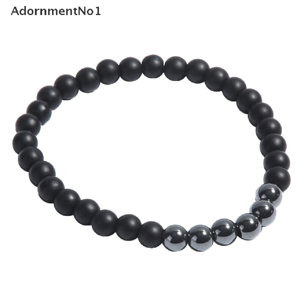 (AdornmentNo1) 2pcs / set Gelang Tangan Manik-Manik Batu Mantra Hitam Untuk Pria / Wanita