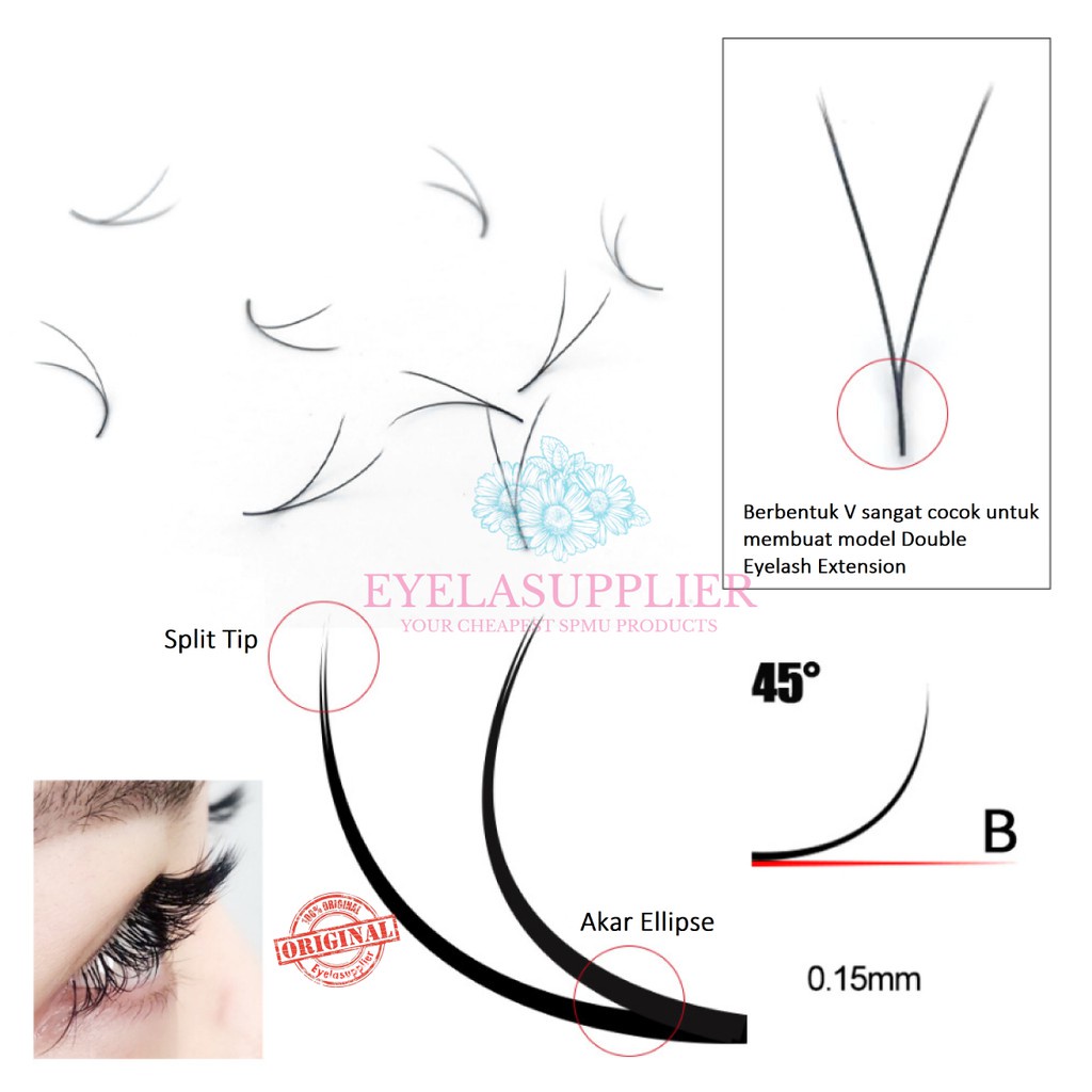 Nagaraku V-Shape Ellipse Easy Fans Eyelash Extension Russian Volume Tanam Double Bulumata 0.15 V