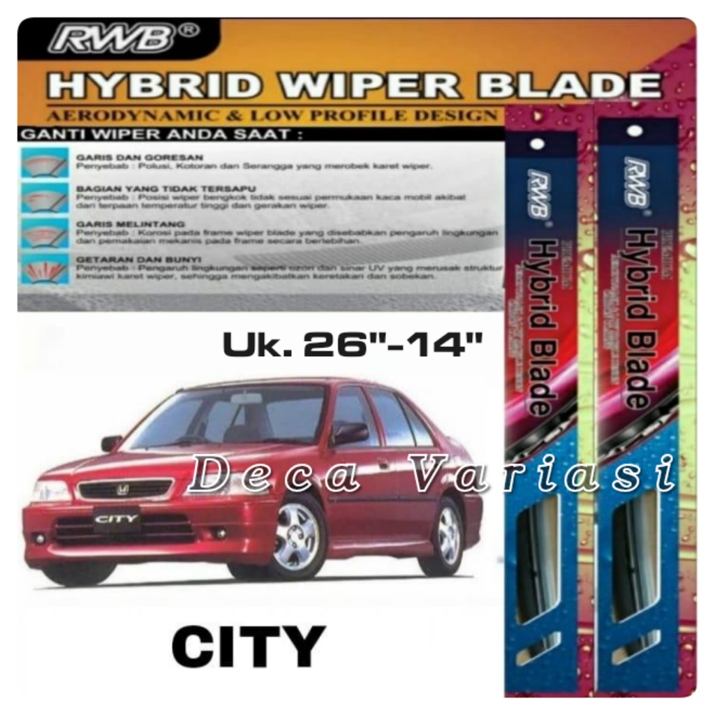 Wiper Depan Mobil City Wiper Hybrid Blade RWB Honda City Uk 26" & 14" Sepasang