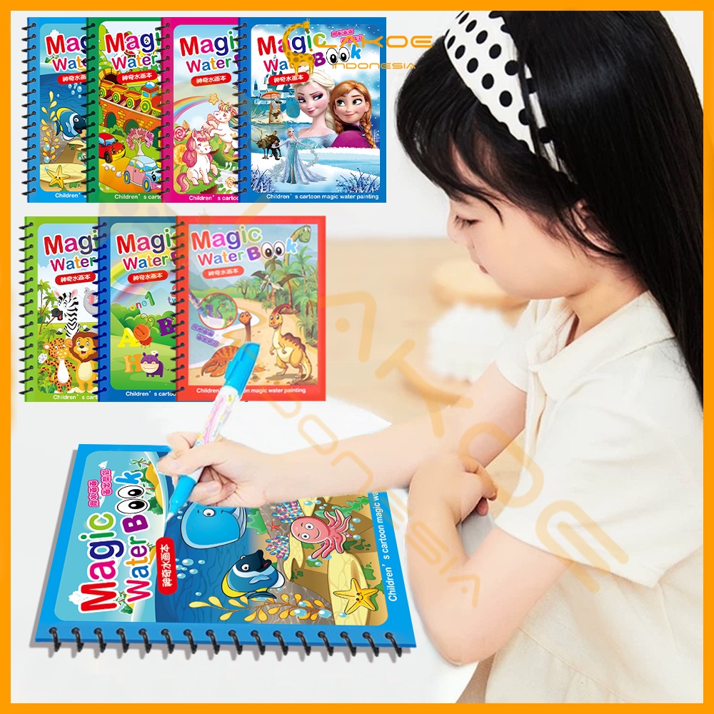 LAKOE buku mewarnai set buku gambar Air Ajaib Anak magic water book