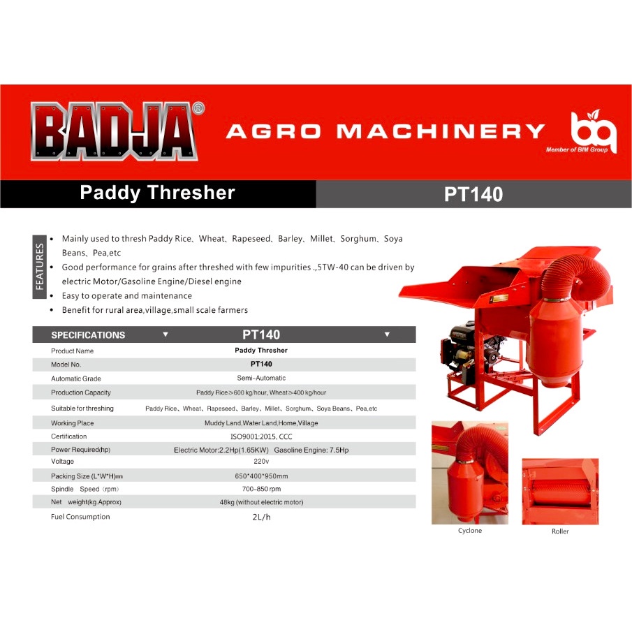 Mesin Perontok Padi Dengan Blower Badja PT140 / Paddy Thresher Badja PT 140