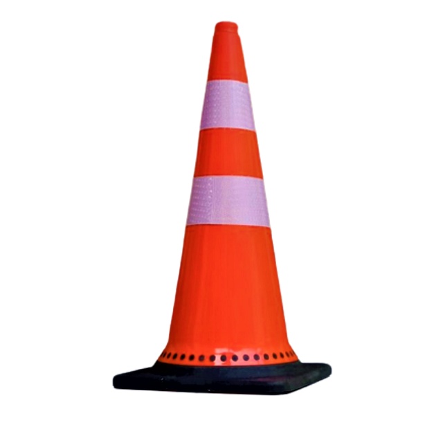 Traffic Cone 75cm Base Hitam Kerucut Lalu Lintas Karet Pvc