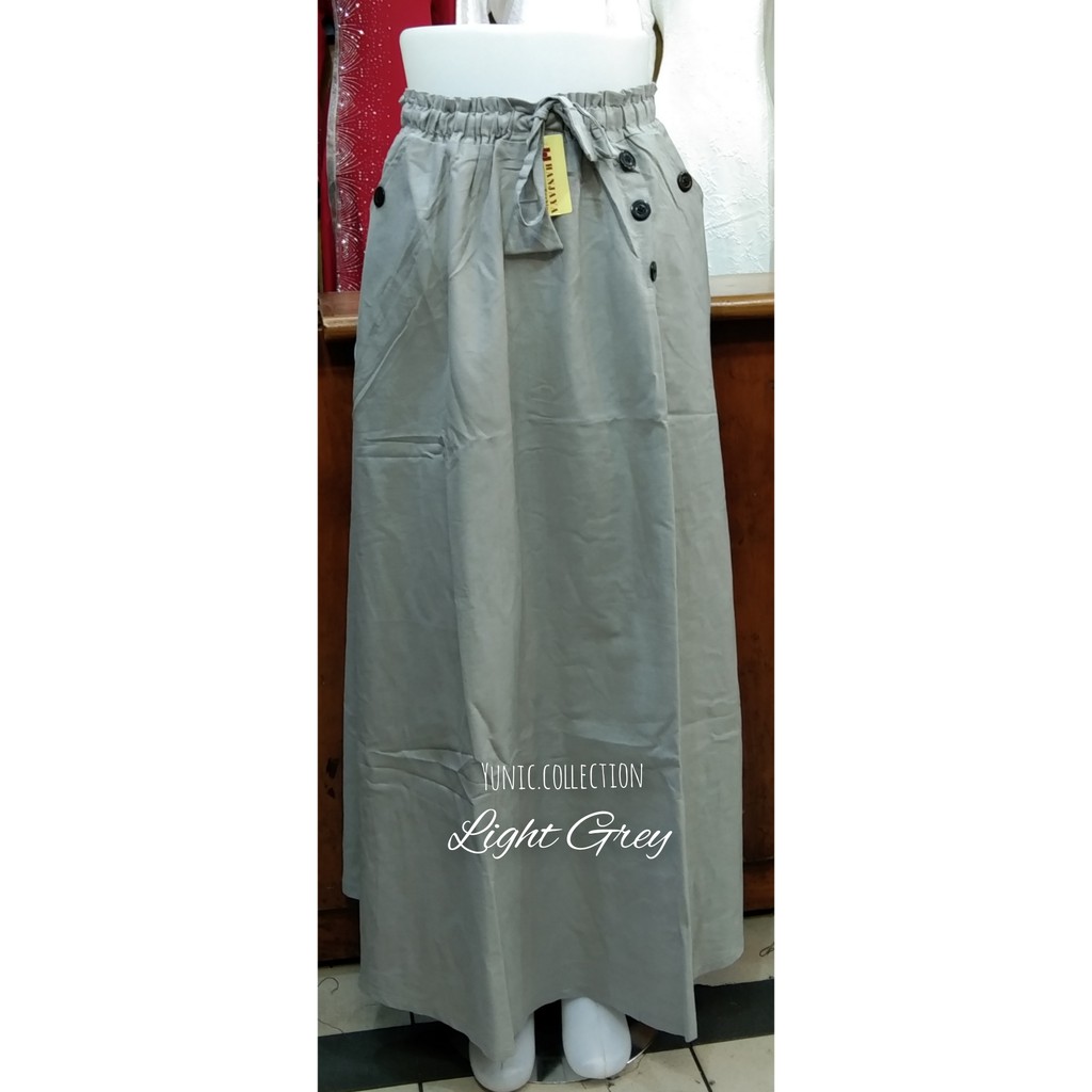 ROK KATUN LINEN RAMI PANJANG PAYUNG/ROK LEBAR MAYUNG. ROK REMAJA MUSLIM/ROK JUMBO-Light Grey