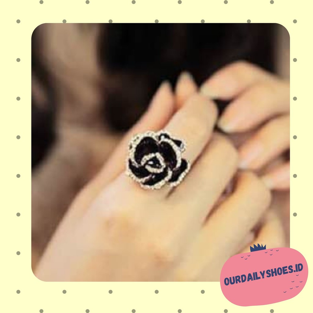 ★ODS★ FA66 cincin bunga hitam casual elegant Wanita simple elegant