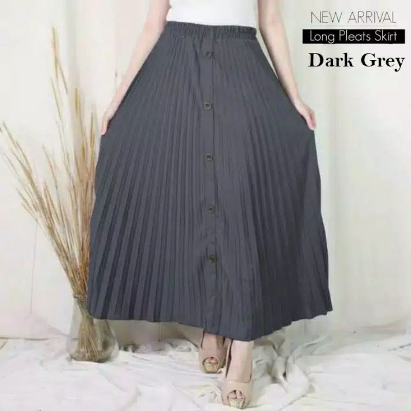 ROK WANITA PLISKET VARIASI KANCING DEPAN - BAHAN HYGET SYPER ( PREMIUM )-Dark grey