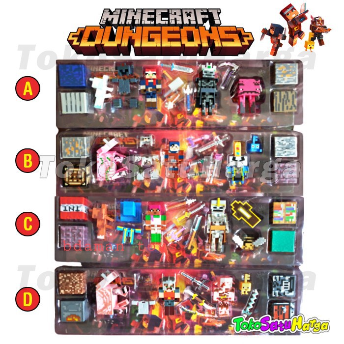 Mainan Figure Minecraft Dungeons Steve Chepper Alex Enderman Skeleton Mine Craft Figur