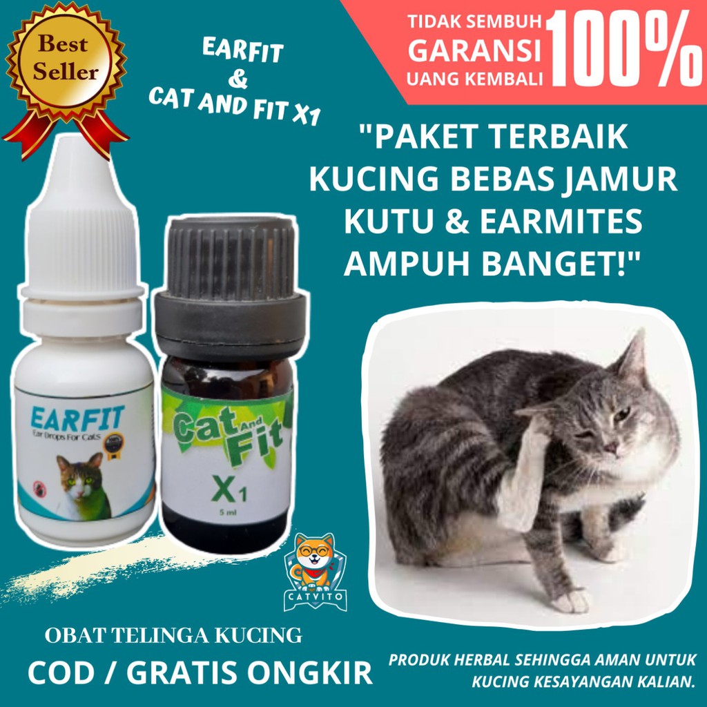 PAKET AMPUH! Cat And Fit X1 dan EarFit Untuk Mengatasi Kutu Tungau Jamur Earmites Kucing Scabies