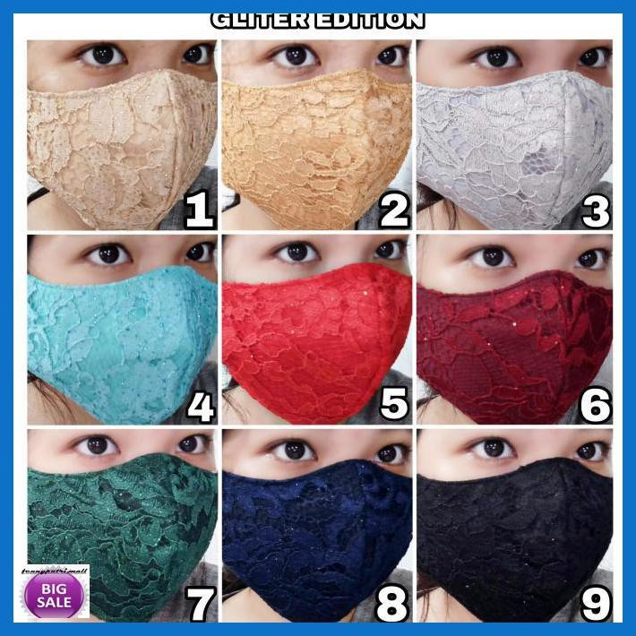 SCARFSHAWL- MASKER BROKAT 3 LAPIS TALI BIASA DAN TALI HIJAB - KARET HITAM, HEADLOOP(HIJAB) -FASHION-