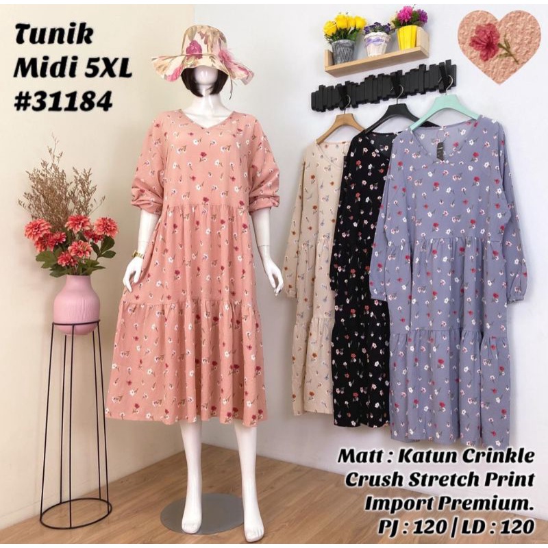 Midi dress bigsize LD 120 (fit 5XL) TUNIK MIDI JUMBO CRINKLE STRETCH