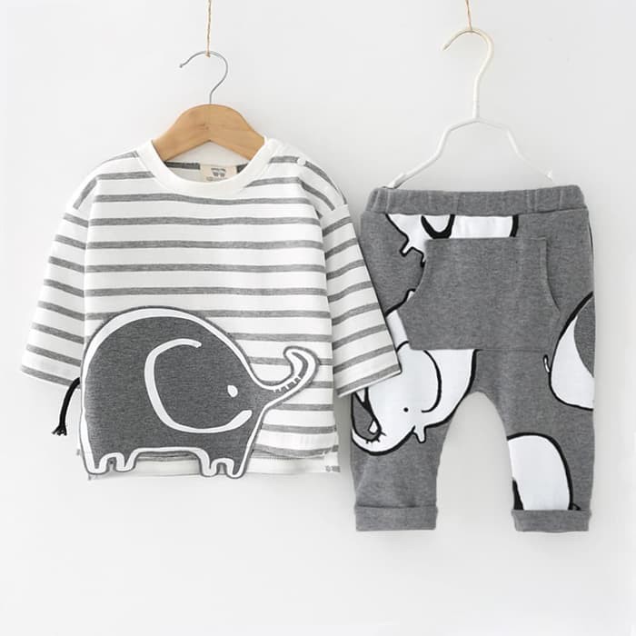 Baju setelan bayi newborn gajah baby set for boy elephant grey