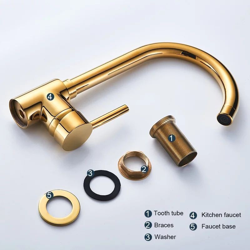 Kran Kitchen Sink Gold Keran Cuci Piring Kuningan Panas Dingin