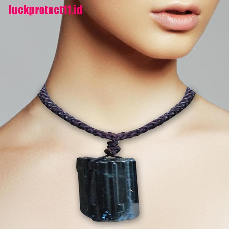 (LUCK) Kalung Rantai Dengan Liontin Batu Kristal Tourmaline Hitam Natural Untuk Wanita