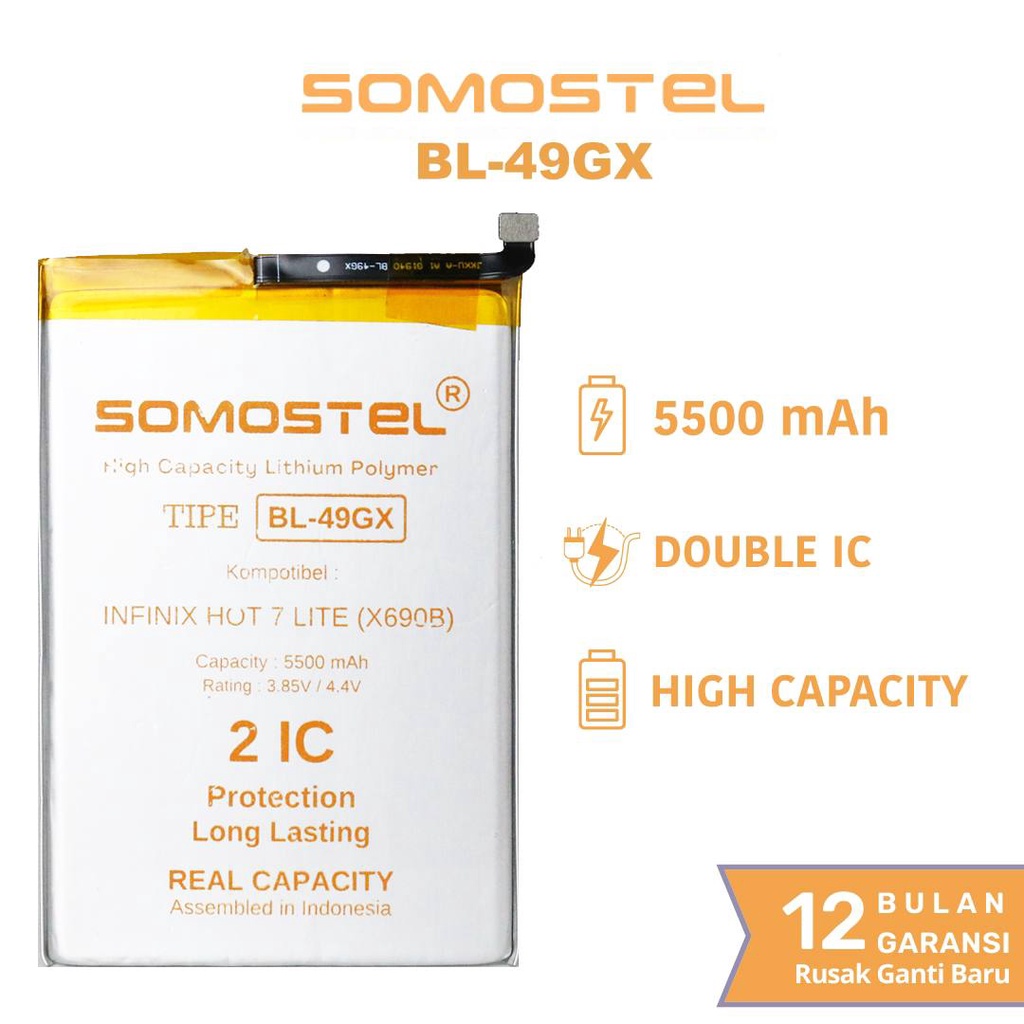 Somostel - BL-49GX Infinix Hot 7 Lite X690B / Note 7 Lite X656 / Hot 11s NFC X6812B / Note 10 X693 Baterai