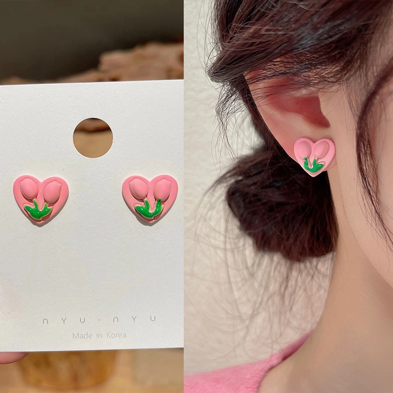 Anting Tusuk Sterling Silver 925 Model Daun Hijau Untuk Wanita