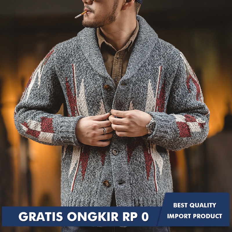 Madden Kerja Amerika Inana Warhol Cargan Lapel Pada Tebal Sweater Coat Pria