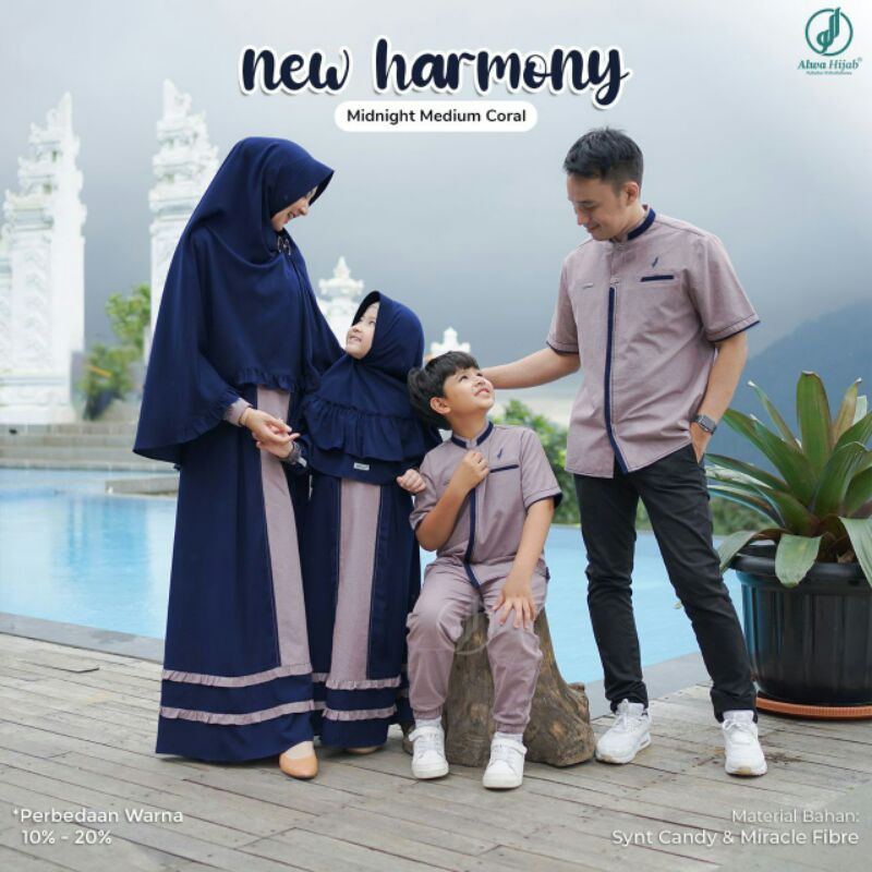 Sarimbit New Harmony Midnight Medium Coral by Alwa Hijab