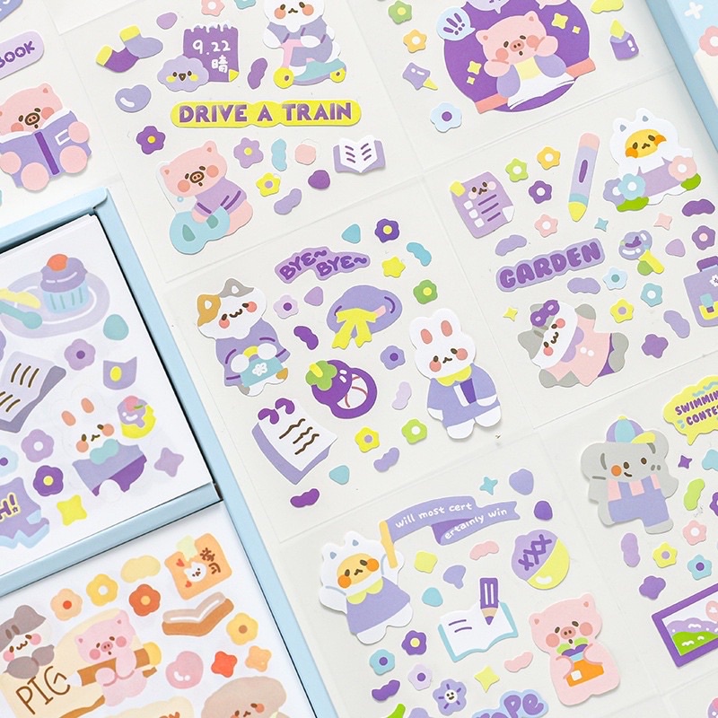 1pc lembar stiker vinyl kisscut motif study plant animal elephant bear cute gaya korea murah lucu ka