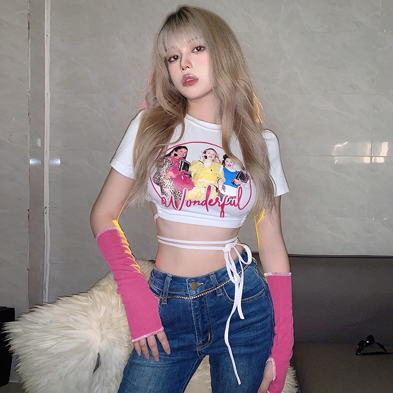 [✅BISA COD] #Sisjuly# Mengenakan Kaos Lengan Pendek Bermotif Pinggang Lucu Untuk Wanita