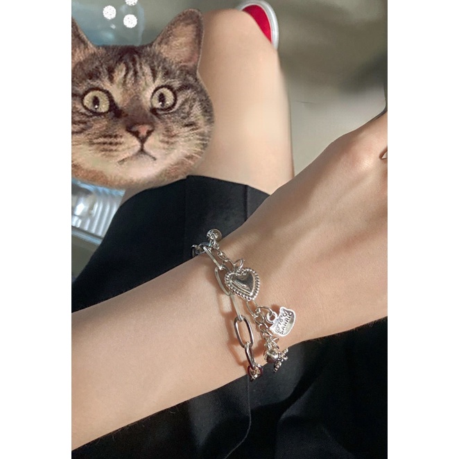 Gelang Lapis Ganda Bentuk Hati Desain Sanrio Hello Kitty Untuk Hadiah Teman