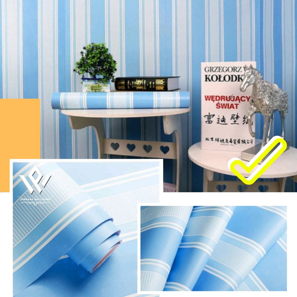 Wallpaper Sticker  - Wolpeper Dinding Stiker Salur Biru Anti Air Motif SB - 45cm x 10M
