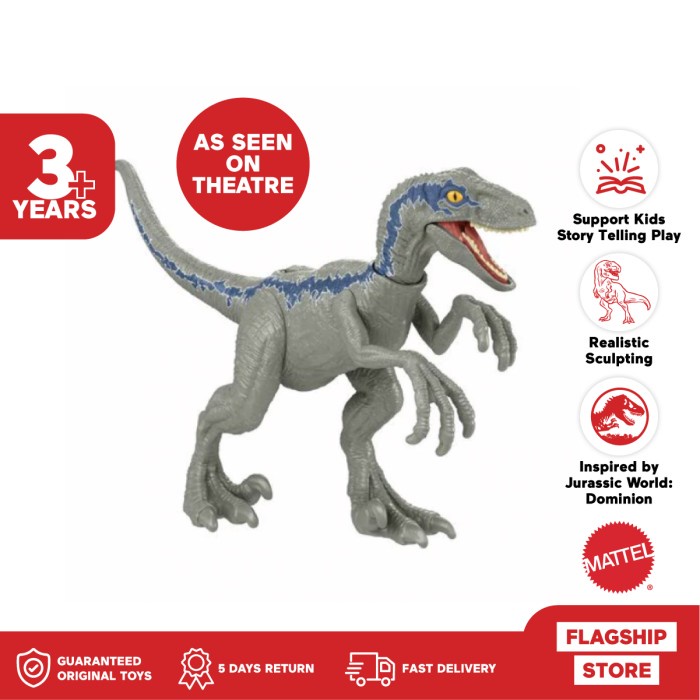 Jurassic World Ferocious Pack Velociraptor Blue - Mainan Action Figure