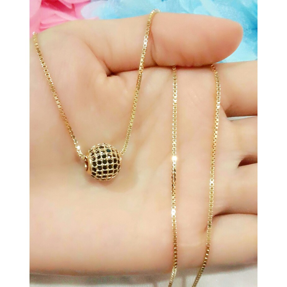  Kalung  Bola  Hitam Rantai Itali Kaca XUPING XUPING Set 