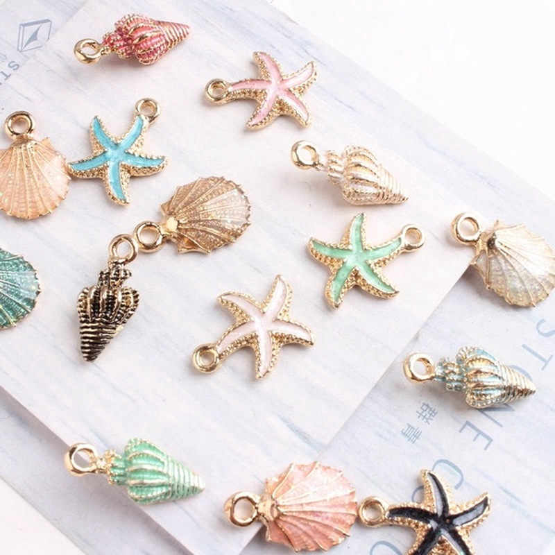 13pcs Liontin Bentuk Bintang Laut / Keong / Kerang Campur Handmade DIY Untuk Gelang / Kalung