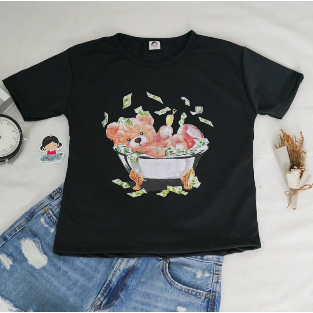 BEFAST - ZFS OOTD Wanita Tshirt MIKE / MONEY BATH KAOS TSHIRT BABYTERRY / Tshirt Lengan Pendek / Kaos Terbaru Wanita / Kaos Motif Beruang / Termurah