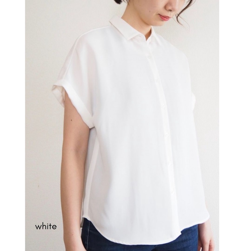 GU Uniqlo Airy Blouse - Shortsleeve Blouse Wanita Casual Original-White