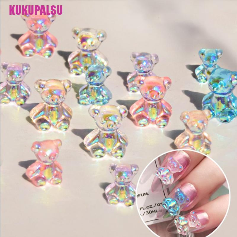 (Full) 6pcs Hiasan Kuku 3d Bentuk Beruang 3 Ukuran Untuk Nail Art