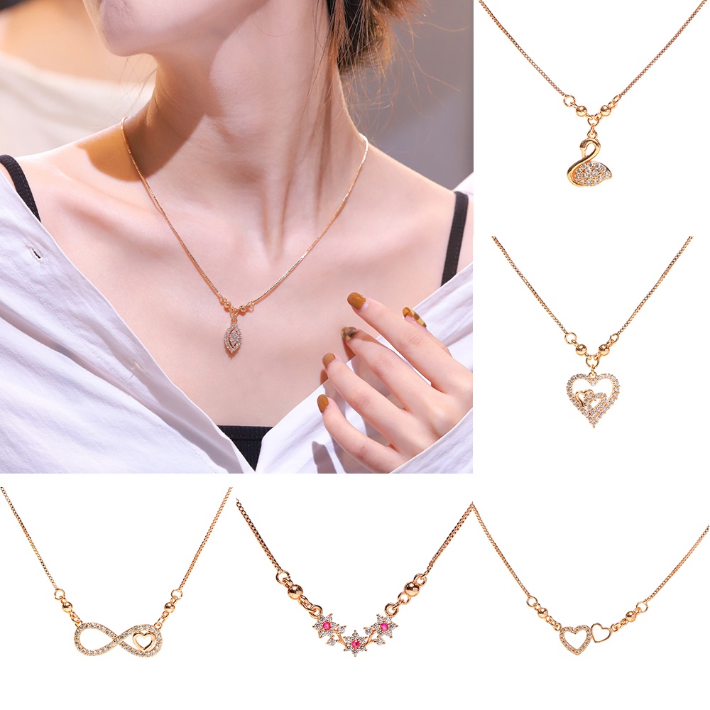 Y014 [COD✔] Kalung Wanita Titanium Anti Karat Berlian Liontin Klavikula Rantai Berlian Aksesoris Fashion Kalung Perhiasan Emas