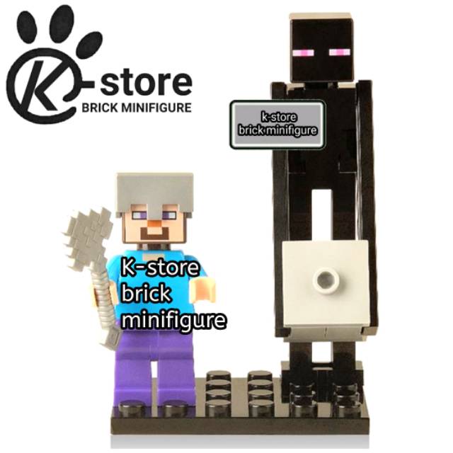lego minecraft mine craft steve minifigure and ender man enderman building block
