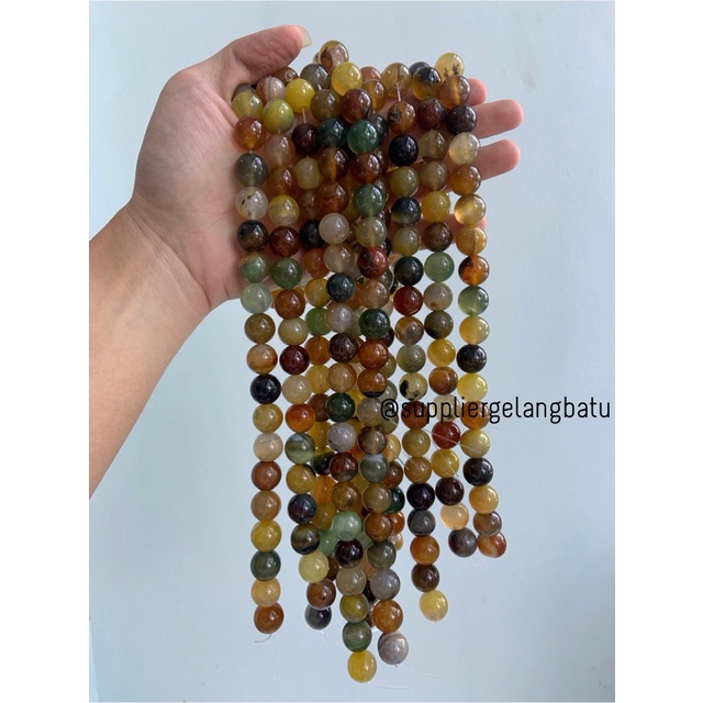 bahan manau madu 14mm kuning cokelat hijau natural renceng batu alam