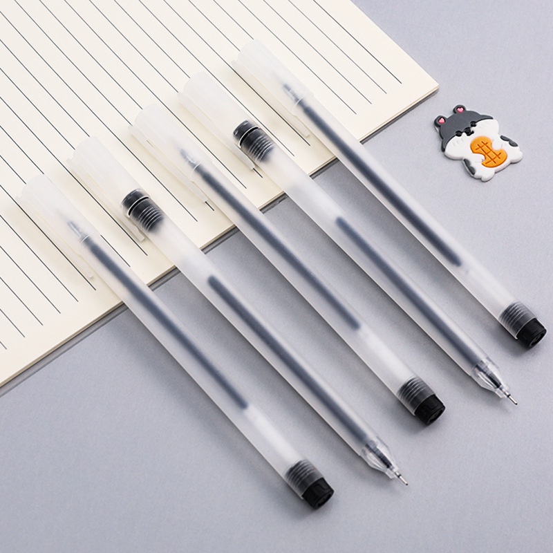 Transparent Simple Frosted Unisex Pen/ 0.5mm Large Capacity Black Office Roller Pens/ Portable Ins Japanese Pull Cap Type Gel Pen