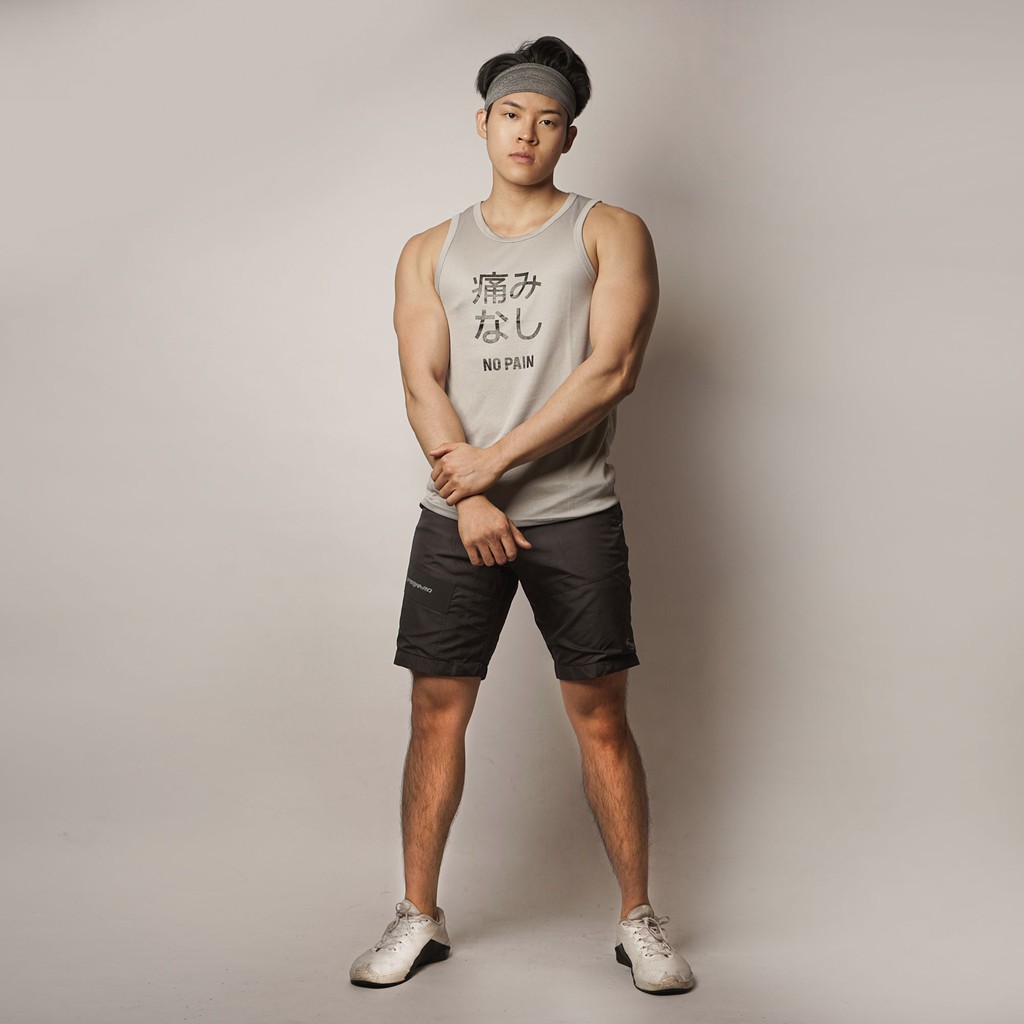 DONSON Sportswear Sleeveless Tanktop Singlet Versi Hitam No Pain Katakana Grey