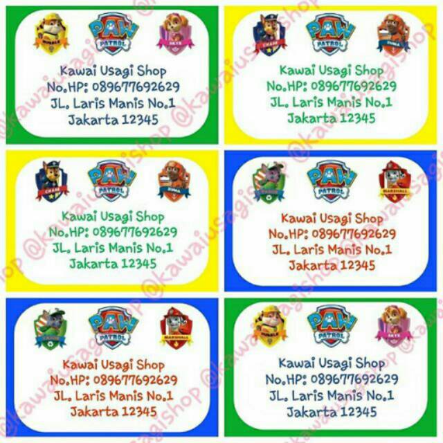 

sticker label nama stiker paw patrol seri B