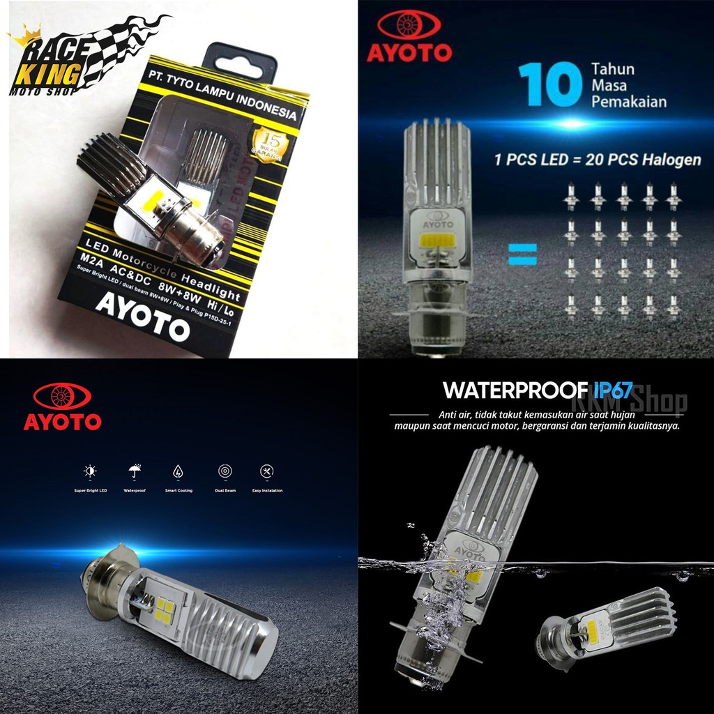Lampu AYOTO led 2 sisi tipe M2A Socket H6 Motor Bebek & Matick
