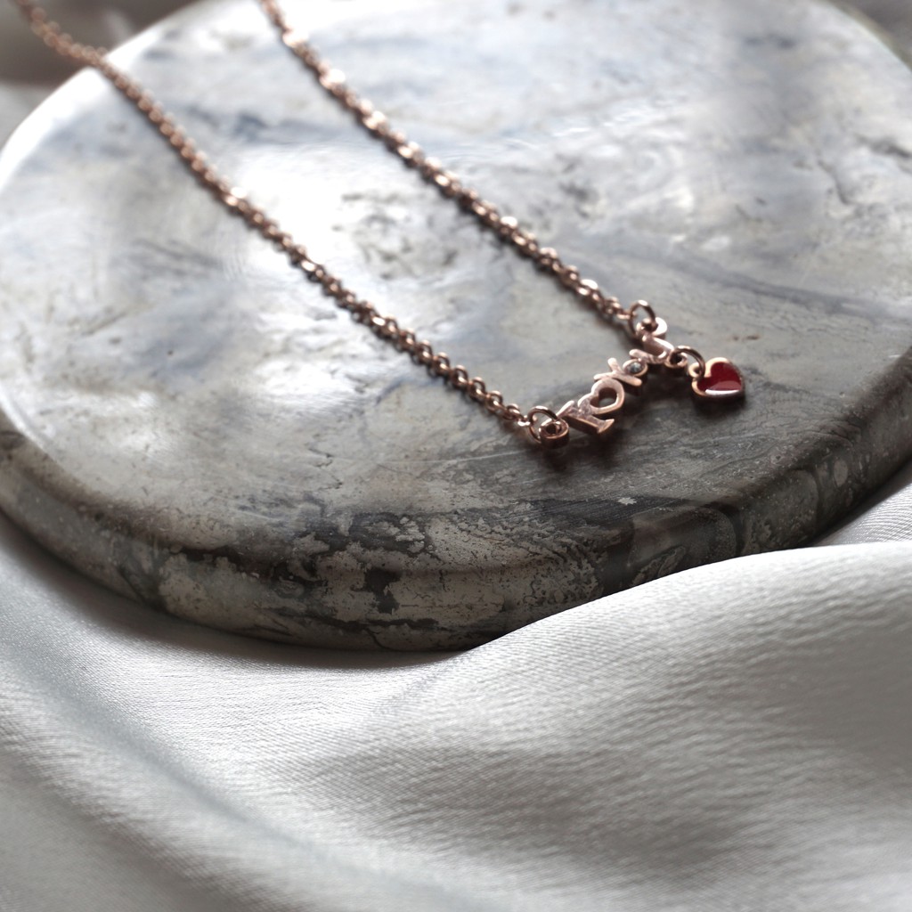 BOANAYA Kalung Korea I Love You Titanium Rosegold - Love Necklace