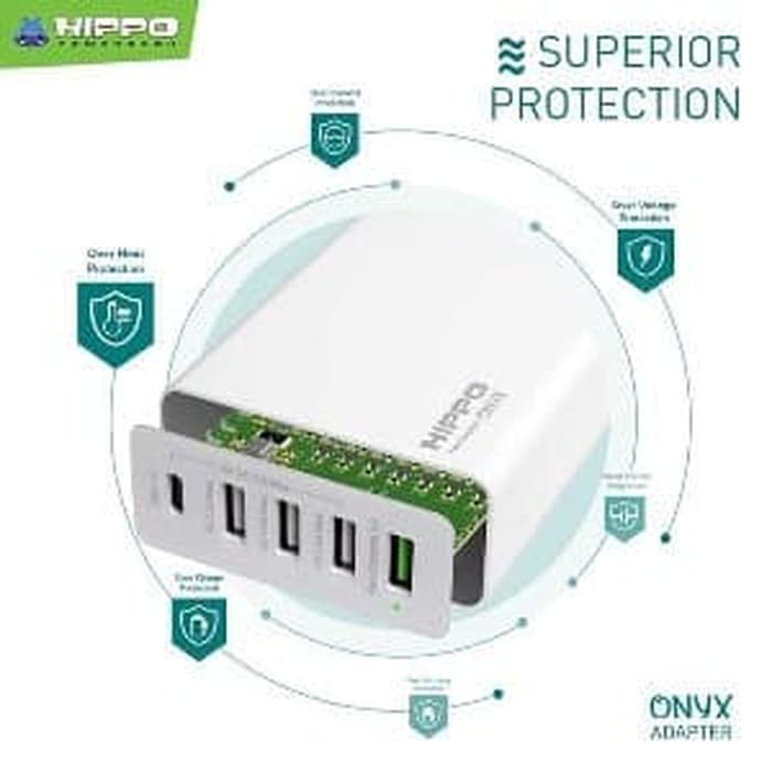 Hippo Onyx Smart Travel Power Adaptor Charger 5 Port Quick Charge 3.