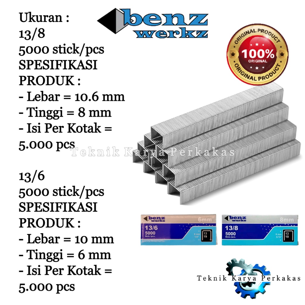 

Benz Werkz isi Refill Staples Tembak R23 6 mm 13/6 & 8 mm 13/8 5000pcs high quality