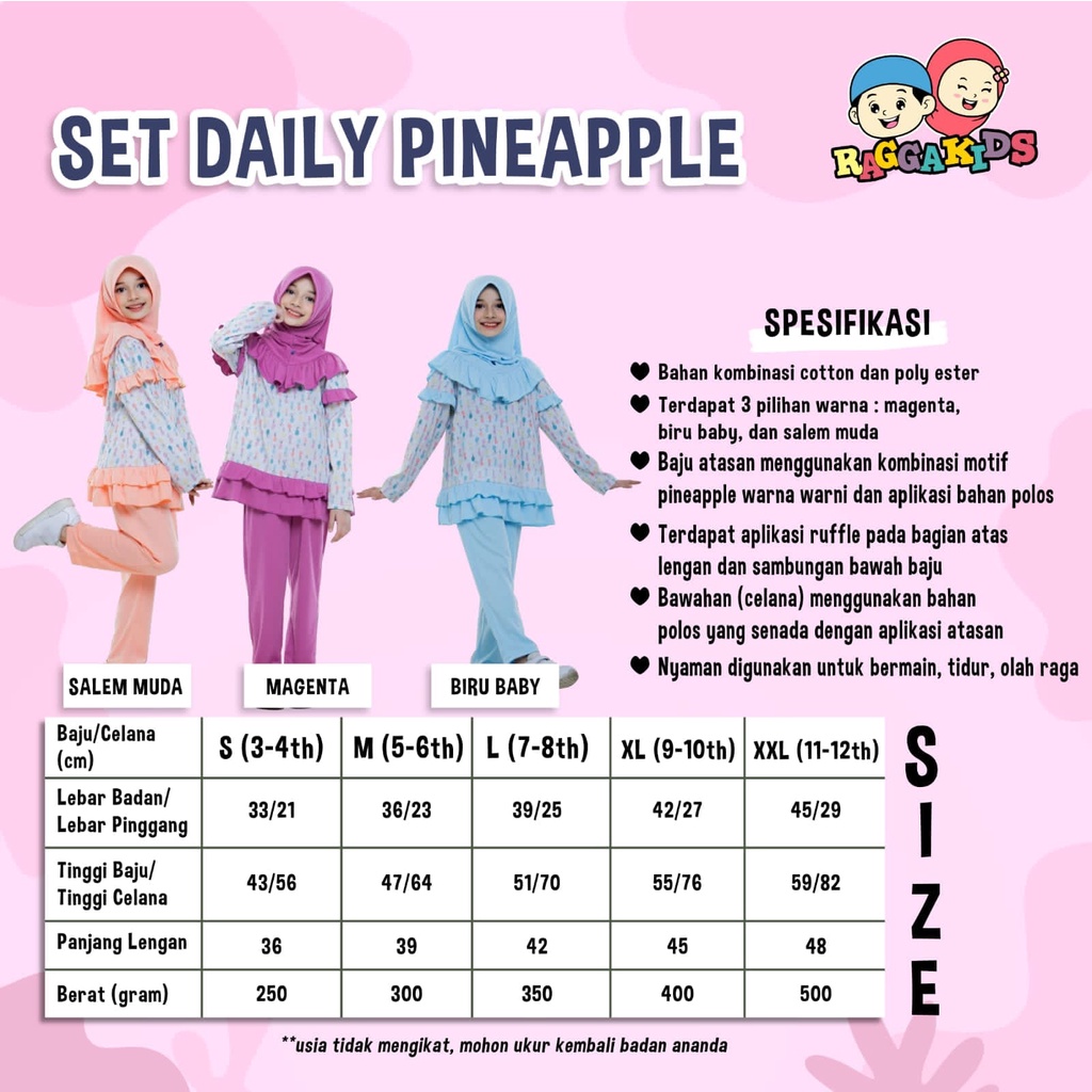 Oneset Setelan baju dan celana Set daily anak pineapple raggakids