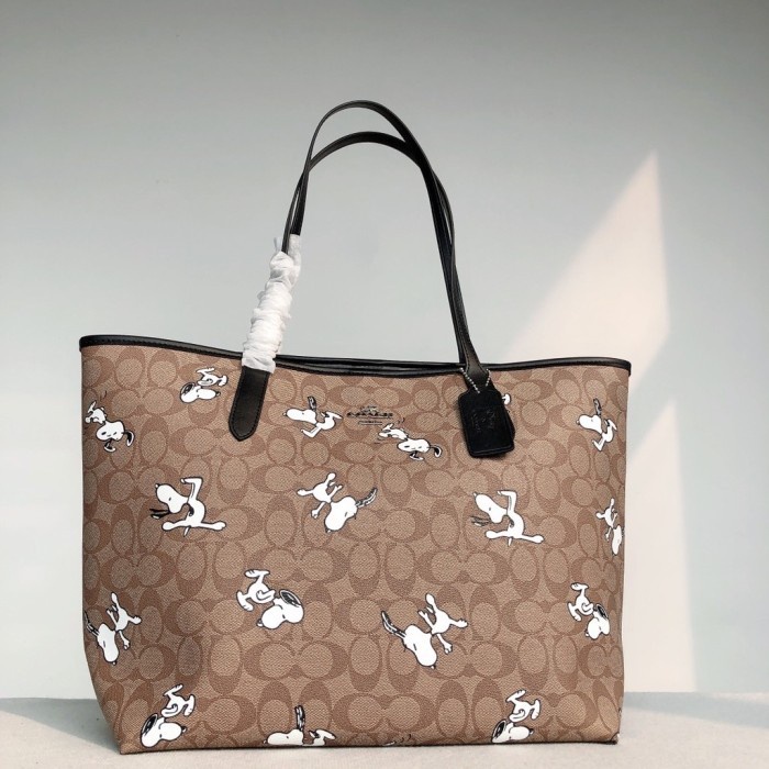 Coach X Peanuts City Tote in Signature Canvas Snoopy Print Khaki