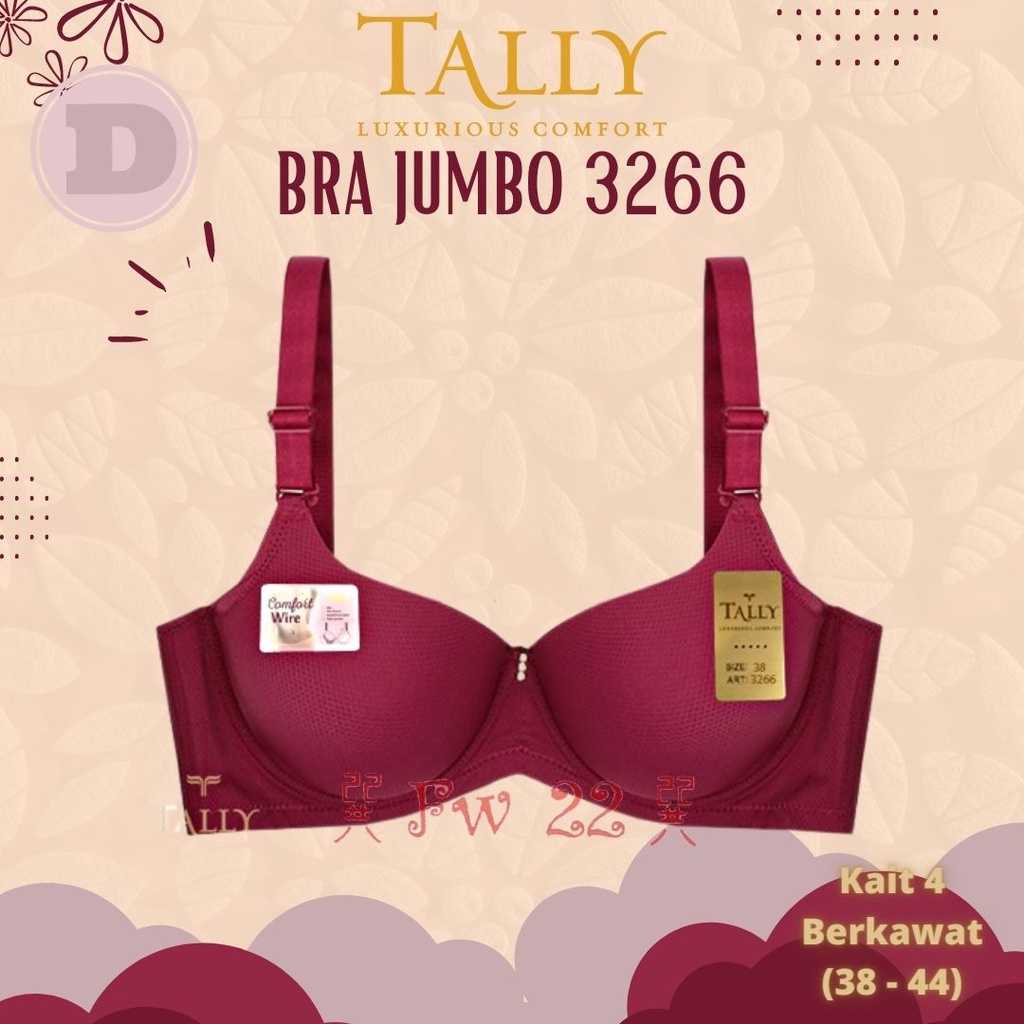 Bra Tally 3266 Full Cup hingga Cup D Jumbo Ukuran 44 dengan Bahan Katun Pori dan Berkawat