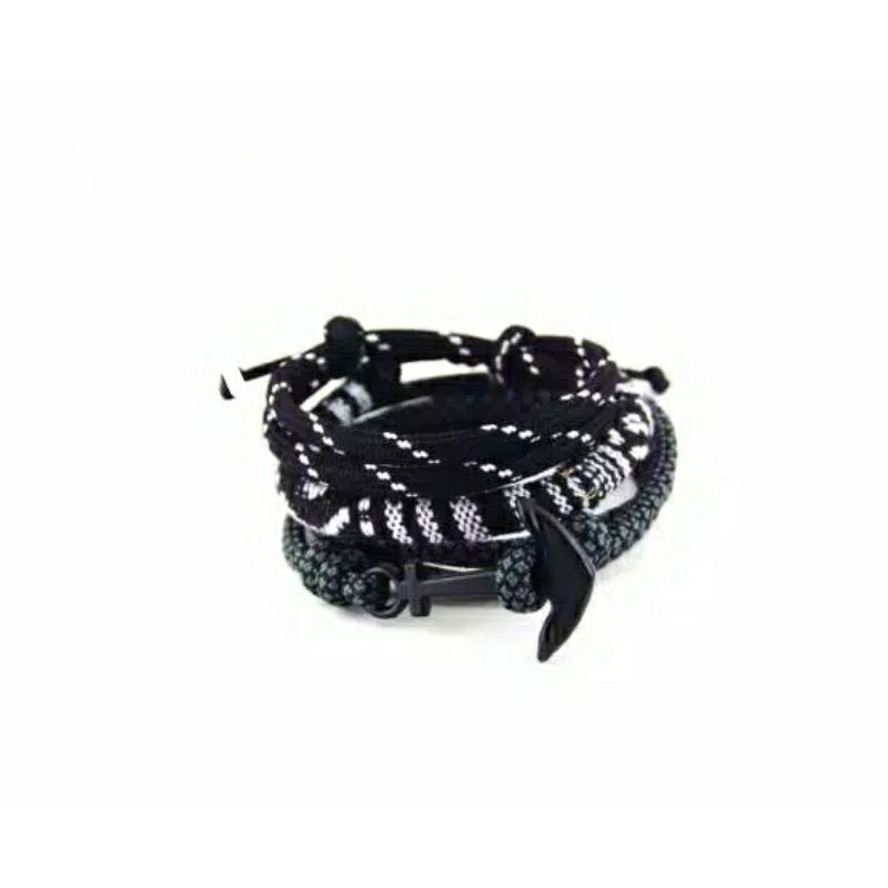 GELANG SET 3 PCS HITAM PUTIH / GELANG PRUSIK / GELANG DISTRO / GELANG PRIA