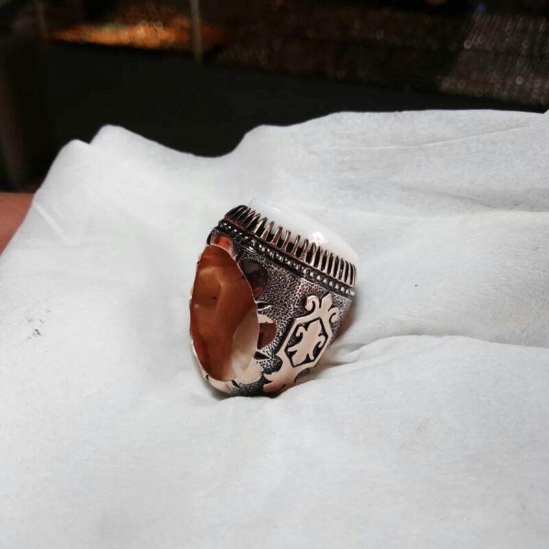 BATU AKIK YAMAN ABYAD RING PERAK HANDEMADE